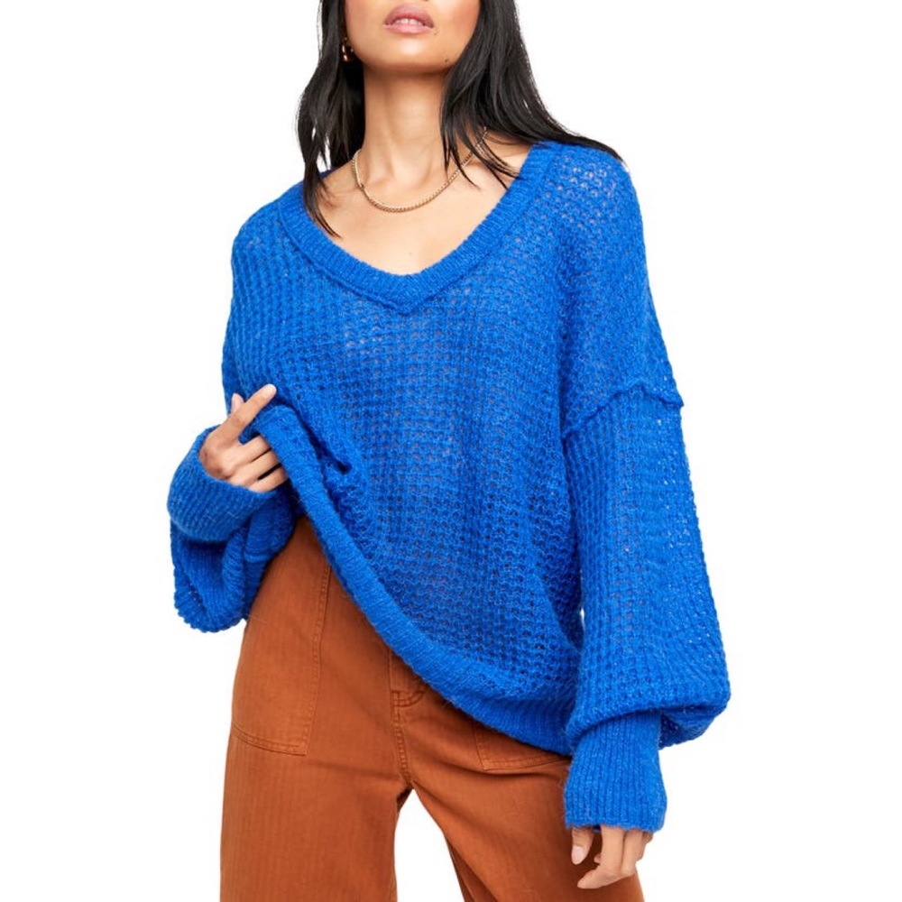 NWT Free People Lulu Open Knit V Neck Sweater - Picture 2 of 5